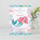 Bewerkbare Meisjes Ocean Theme Party Kaart met Sta (Staand voorkant)