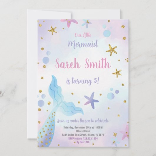 Bewerkbare Meisjes Onder het Zee Party Kaart met O (Voorkant)