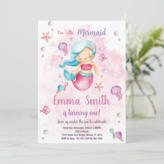 Bewerkbare Meisjes Onder het Zee Party Kaart met W (Staand voorkant)