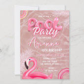 Bewerkbare Meisjes Roze Pool Party Verjaardag Kaart (Voorkant)