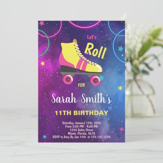 Bewerkbare Meisjes Schaats Uitnodiging (Staand voorkant)