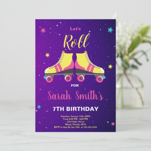 Bewerkbare Meisjes Schaats Uitnodiging (Staand voorkant)