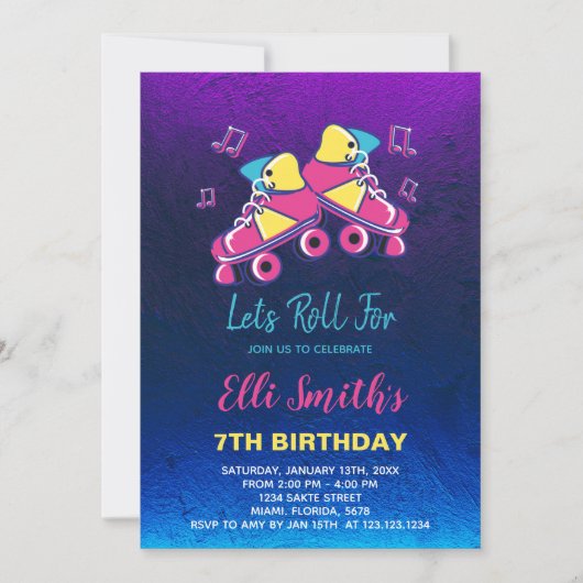 Bewerkbare Meisjes Schaats Uitnodiging (Voorkant)