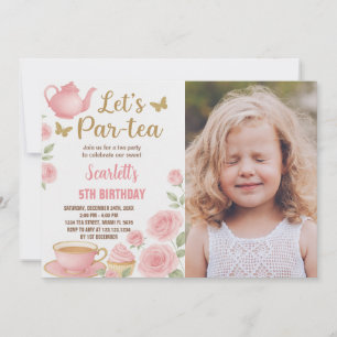 Bewerkbare Meisjes Tea Party Uitnodigen met foto Kaart