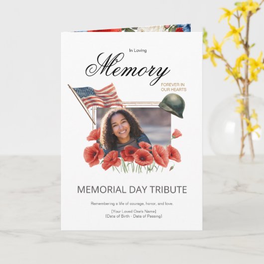 Bewerkbare Memorial Day-foto-kaartsjabloon Kaart (Gele Bloem)