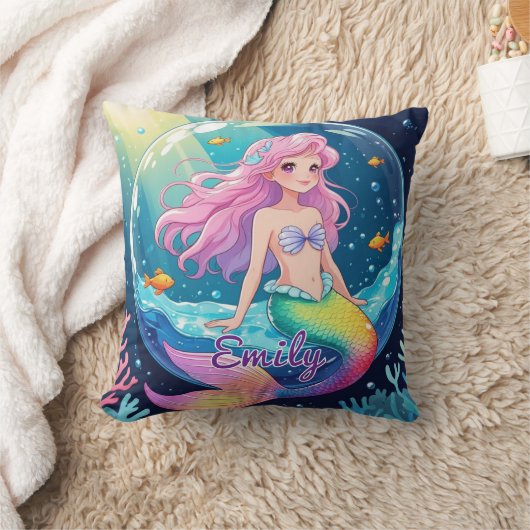 Bewerkbare Mermaid Square Pillow – Rainbow Tail Kussen (Deken)