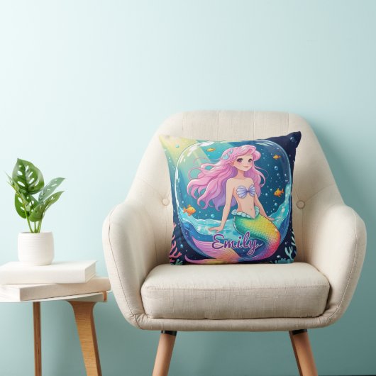 Bewerkbare Mermaid Square Pillow – Rainbow Tail Kussen (Stoel)