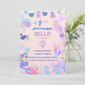 Bewerkbare Mermaid verjaardagsuitnodiging Kaart (Staand voorkant)