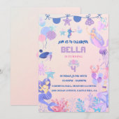 Bewerkbare Mermaid verjaardagsuitnodiging Kaart (Voorkant / Achterkant)