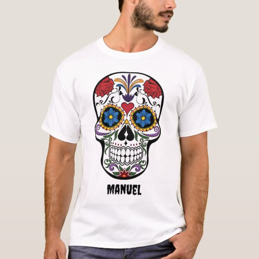 Bewerkbare Mexicaanse dag van de dode schedel en n T-shirt (Voorkant)