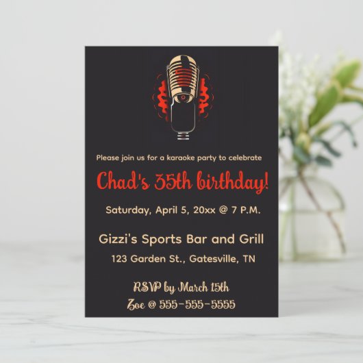 Bewerkbare Microfoon Karaoke Feest Uitnodiging (Staand voorkant)