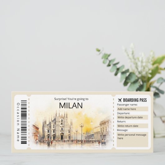 Bewerkbare Milan Boarding Pass Italia Vliegticket Kaart (Staand voorkant)