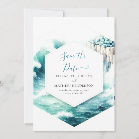 Bewerkbare minimale nautische bruiloft save the date (Voorkant)