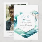 Bewerkbare minimale nautische bruiloft save the date (Voorkant / Achterkant)