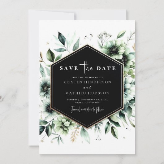 Bewerkbare Minimale Romantische Sage Green Wedding Save The Date (Voorkant)