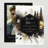 Bewerkbare minimalistische betoverde bos bruiloft save the date (Voorkant / Achterkant)