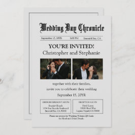 Bewerkbare minimalistische krant Twee foto's QR-co Kaart