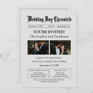 Bewerkbare minimalistische krant Twee foto's QR-co Kaart