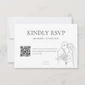 Bewerkbare Minimalistische Wedding Line Art QR-cod RSVP Kaartje (Voorkant)