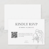 Bewerkbare Minimalistische Wedding Line Art QR-cod RSVP Kaartje (Voorkant / Achterkant)