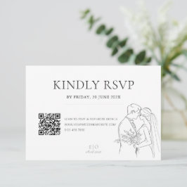 Bewerkbare Minimalistische Wedding Line Art QR-cod RSVP Kaartje
