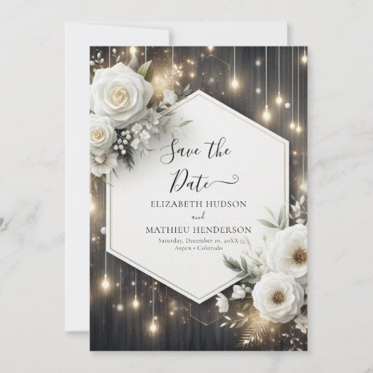 Bewerkbare minimalistische witte rozen bruiloft save the date (Voorkant)