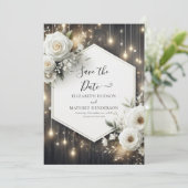 Bewerkbare minimalistische witte rozen bruiloft save the date (Staand voorkant)