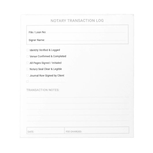 Bewerkbare Mobiele Notaris Afsluit Checklist 5.5x6 Notitieblok (Voorkant)