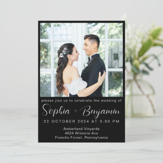 bewerkbare moderne bruiloft Nodig Kaart Fotocollag (Staand voorkant)