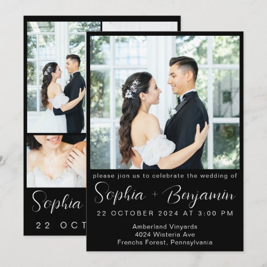 bewerkbare moderne bruiloft Nodig Kaart Fotocollag (Voorkant / Achterkant)