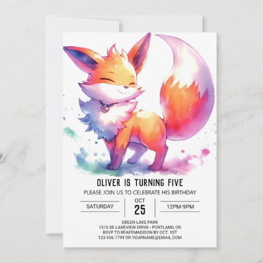 Bewerkbare moderne Fox verjaardag Kaart (Voorkant)
