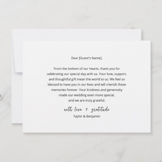 Bewerkbare moderne minimalistische trouwfoto bedankkaart (Achterkant)