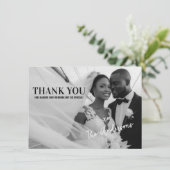 Bewerkbare moderne minimalistische trouwfoto bedankkaart (Staand voorkant)