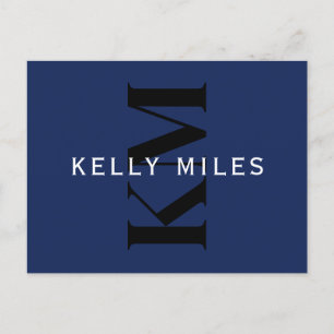 Bewerkbare Moderne Naam Marine Blauw Zwart Wit Briefkaart