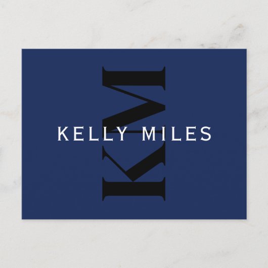 Bewerkbare Moderne Naam Marine Blauw Zwart Wit Briefkaart (Voorkant)