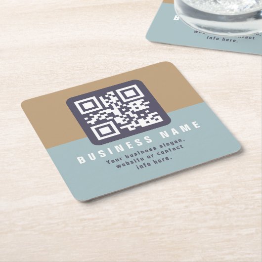 Bewerkbare moderne QR-code Sjabloon | Kleuren gede Kartonnen Onderzetters (Schuin)