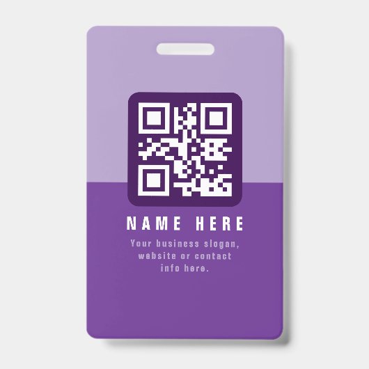 Bewerkbare moderne QR-code Sjabloon | Paars Badge (Voorzijde)