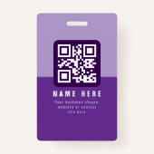 Bewerkbare moderne QR-code Sjabloon | Paars Badge (Voorkant)