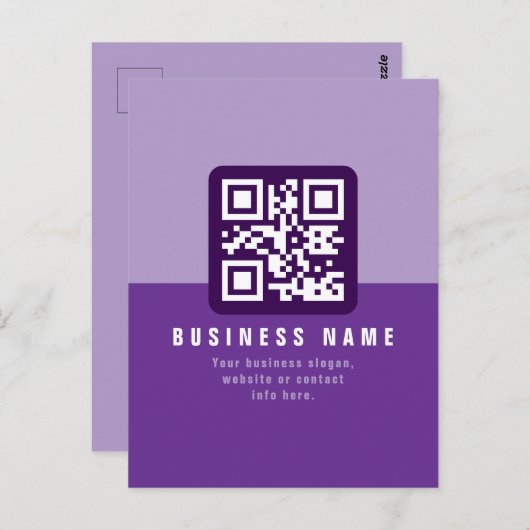 Bewerkbare moderne QR-code Sjabloon | Paars Briefkaart (Voorkant / Achterkant)