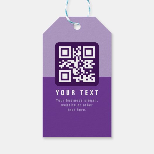 Bewerkbare moderne QR-code Sjabloon | Paars Cadeaulabel (Voorkant)