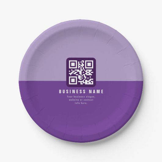Bewerkbare moderne QR-code Sjabloon | Paars Papieren Bordje (Voorkant)