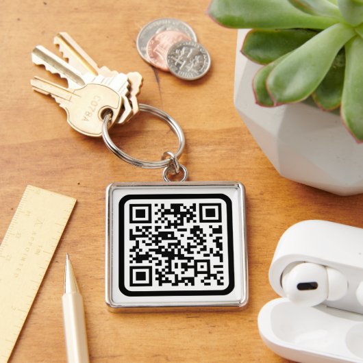 Bewerkbare moderne QR-code | Zwart wit of elke kle Sleutelhanger (Bureau)