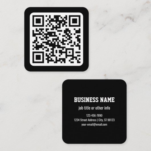 Bewerkbare moderne QR-code | Zwart wit of elke kle Vierkante Visitekaartje (Voorkant / Achterkant)