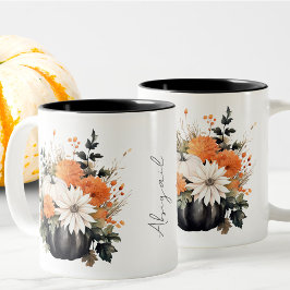 Bewerkbare moderne Schattigee Girly Boho pompoen H Tweekleurige Koffiemok