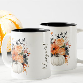 Bewerkbare Moderne Schattigee Girly Oranje Pompoen Tweekleurige Koffiemok