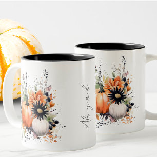 Bewerkbare Moderne Schattigee Girly Oranje Pompoen Tweekleurige Koffiemok