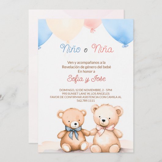 Bewerkbare moderne Spaanse Geslacht onthullen uitn Kaart (Voorkant / Achterkant)