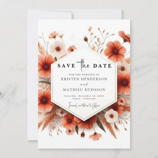Bewerkbare moderne terracotta bruiloft save the date (Voorkant)
