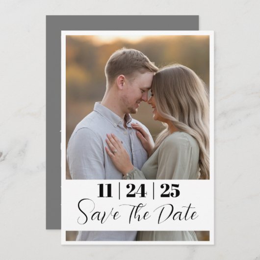 Bewerkbare moderne vet Bewaar de datum met grote f Save The Date (Voorkant / Achterkant)