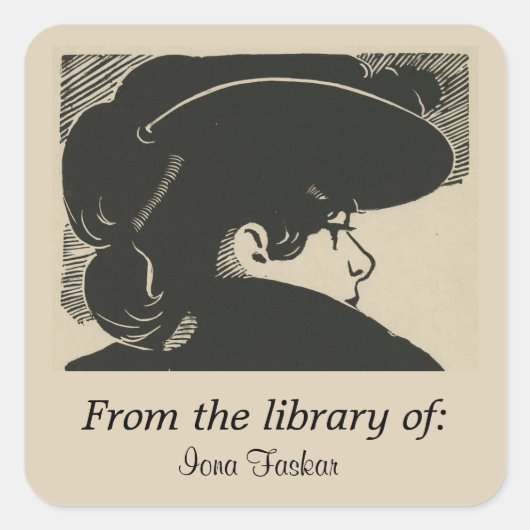 Bewerkbare modieuze vrouwen profiel Bookplate Vierkante Sticker (Voorkant)